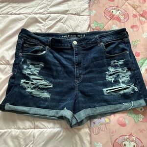 American Eagle Outfitters Women's High Rise Shortie Denim Shorts - Dark Blue